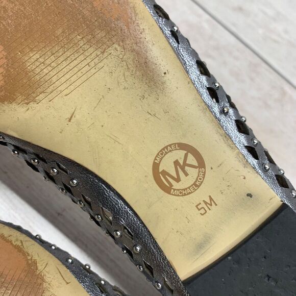 Michael Kors Silver Metallic Studded Leather Perforated Ballet Flats Size 5M - Picture 6 of 13